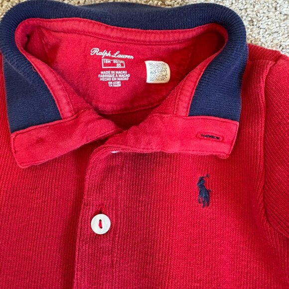 Ralph Lauren Baby One-Piece Coverall Collar Red Size 18 months Preppy Luxury - Picture 3 of 9